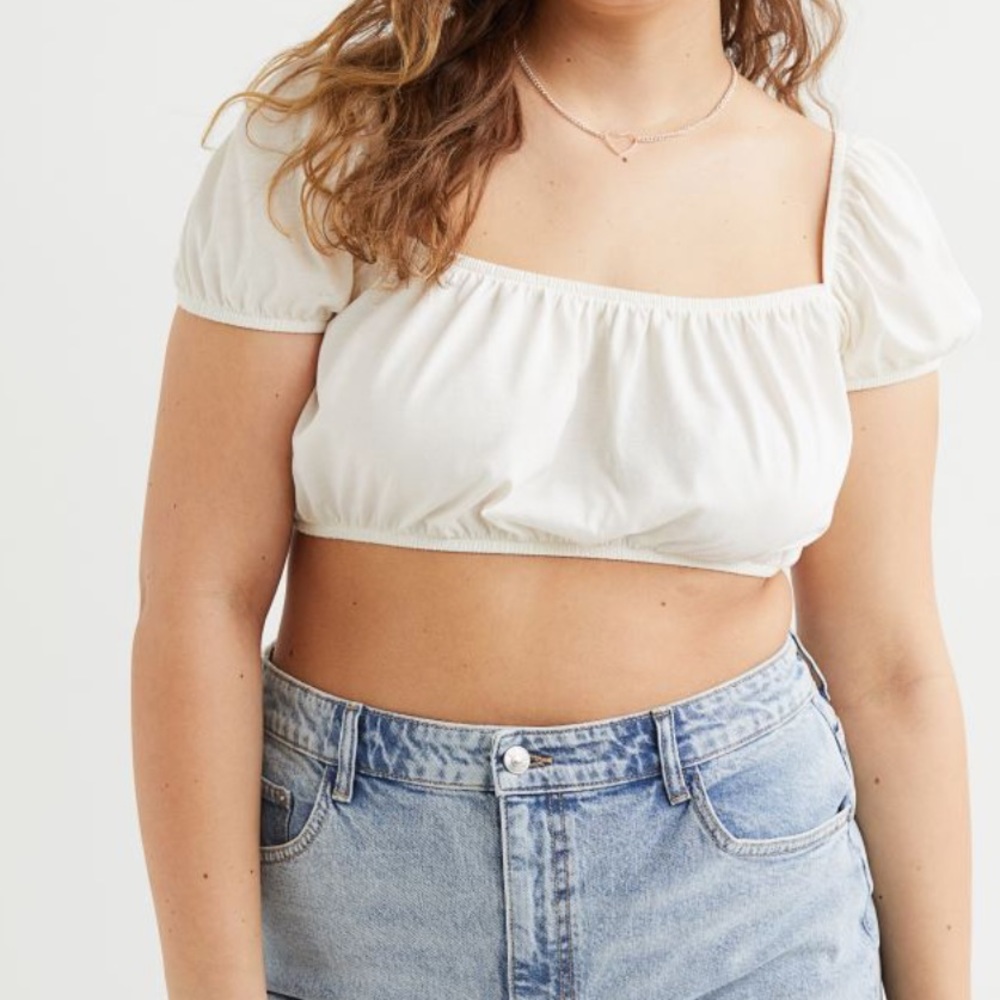 NWT H&M plus size off shoulder puff sleeve crop top